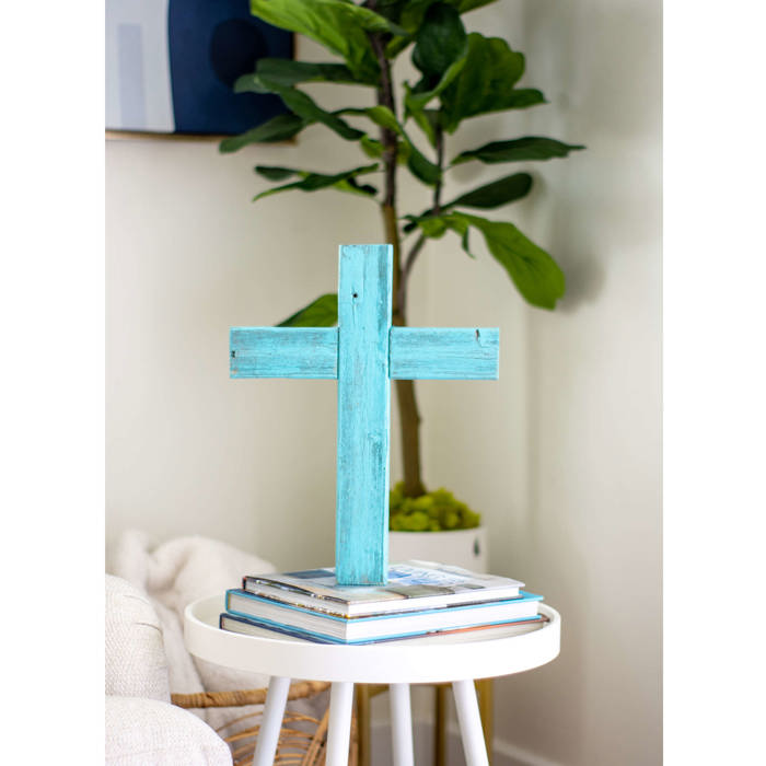 Rustic Christian 15 in. x 12 in. Old Reclaimed Wood Cross