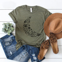 Large Olive Boho Floral Moon Graphic Tee, Butterfly Flower Shirt