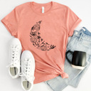 XXL Pink Boho Floral Moon Graphic Tee, Butterfly Flower Shirt