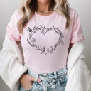  Boho Floral Heart Graphic Tee, Botanical Love Tee 