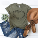 XXL Olive Boho Floral Heart Graphic Tee, Botanical Love Tee 