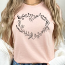 XXL Peach Boho Floral Heart Graphic Tee, Botanical Love Tee 