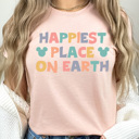 XXL Peach Happiest Place On Earth Graphic Tee, Theme Park Shirt, Magical Mouse Graphic 