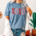 Small Blue Jean XOXO Hearts Comfort Colors Tee, Valentines Day Graphic Tee, Hugs And Kisses Shirt  