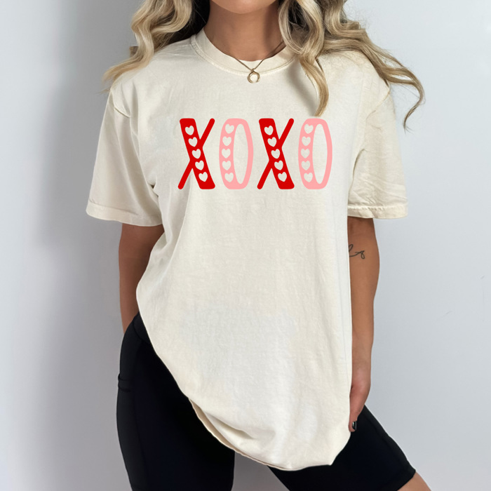 XOXO Hearts Comfort Colors Tee, Valentines Day Graphic Tee, Hugs And Kisses Shirt  