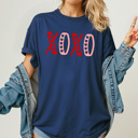 XL Navy XOXO Hearts Comfort Colors Tee, Valentines Day Graphic Tee, Hugs And Kisses Shirt  
