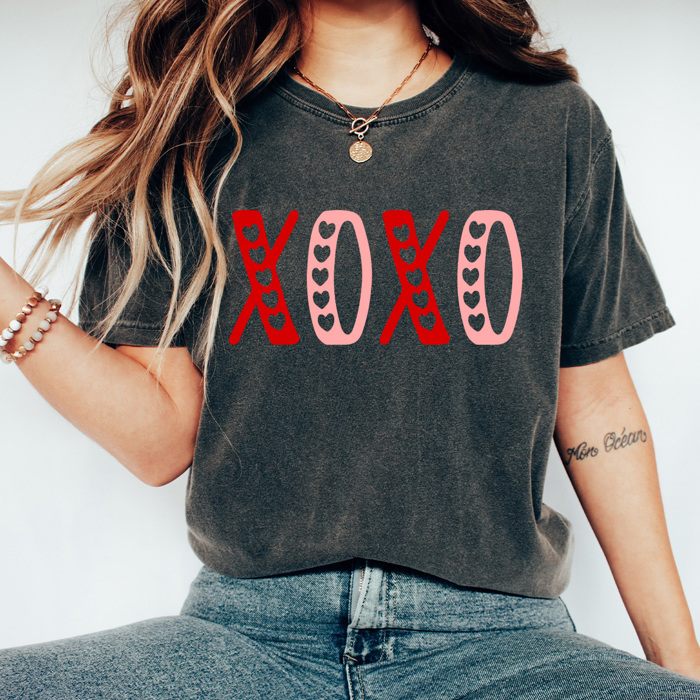 XOXO Hearts Comfort Colors Tee, Valentines Day Graphic Tee, Hugs And Kisses Shirt  