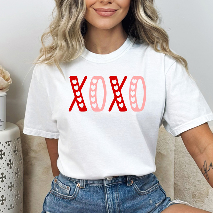 XOXO Hearts Comfort Colors Tee, Valentines Day Graphic Tee, Hugs And Kisses Shirt  