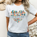 XXL Ash Gray Books Are My Love Language Graphic Tee, Book Shelf Shirt 