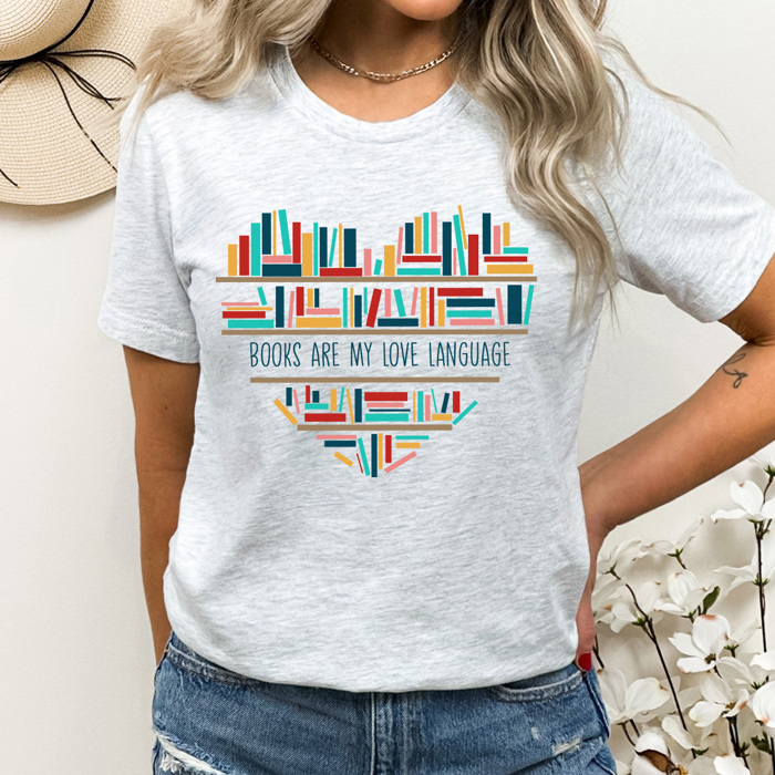 Books Are My Love Language Graphic Tee, Book Shelf Shirt 