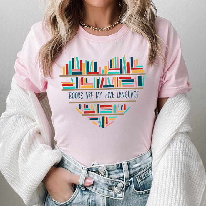 Books Are My Love Language Graphic Tee, Book Shelf Shirt 