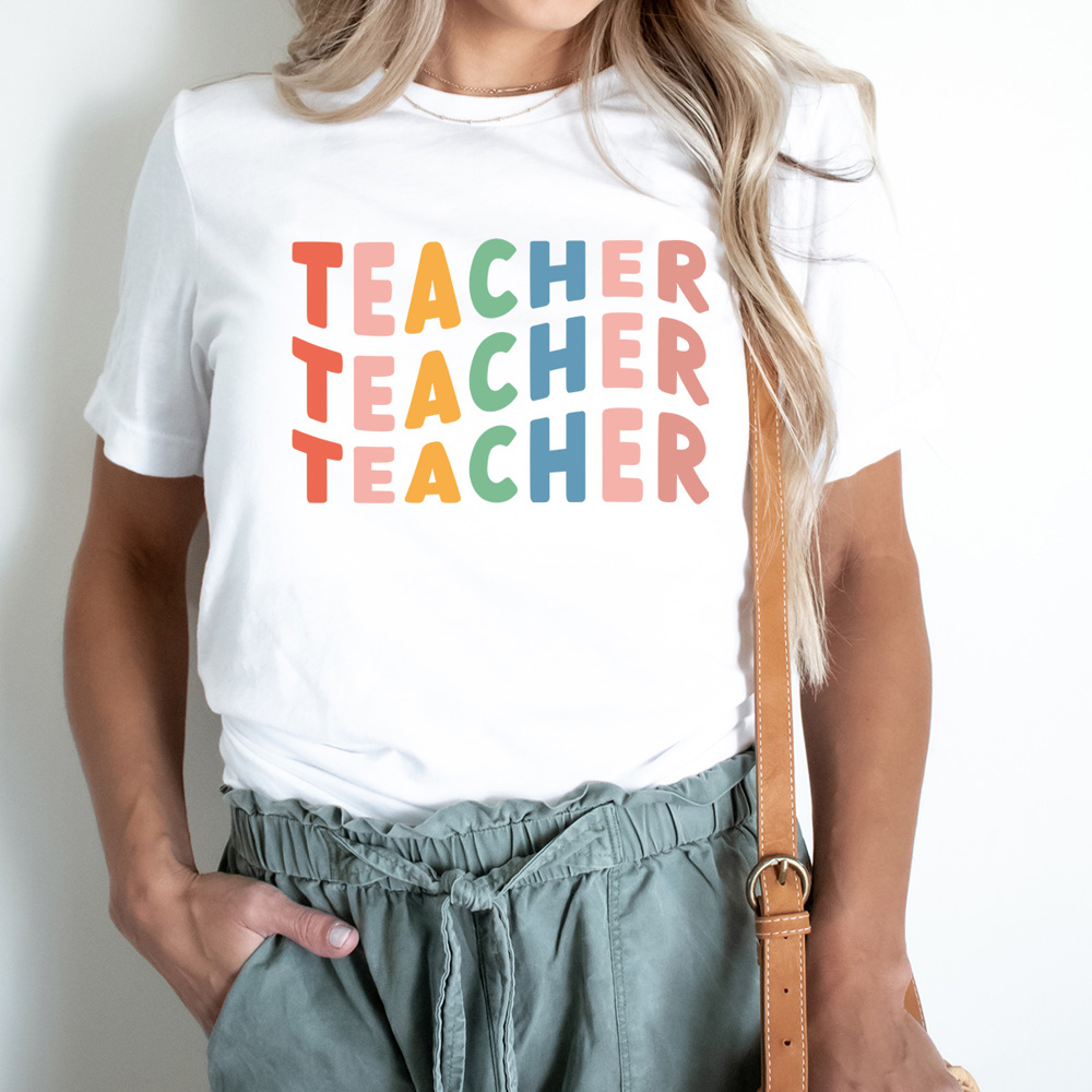 Colorful Teacher Stacked Graphic Tee, Teacher Tee