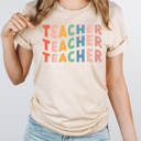 XXL Cream Colorful Teacher Stacked Graphic Tee, Teacher Tee