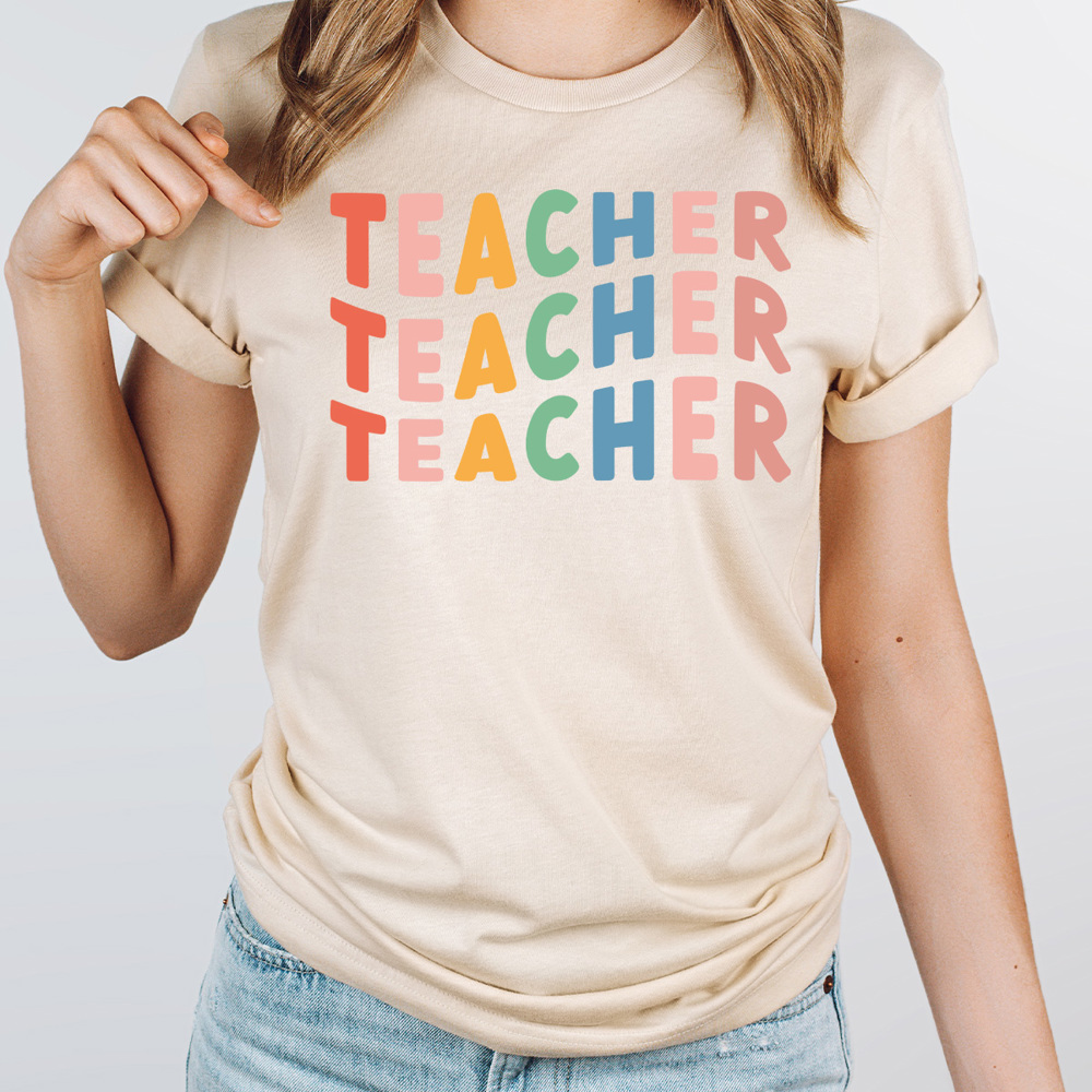 Colorful Teacher Stacked Graphic Tee, Teacher Tee