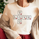 Large Cream Love You Letter Tiles Graphic Tee, Valentines Day I Love You Shirt 