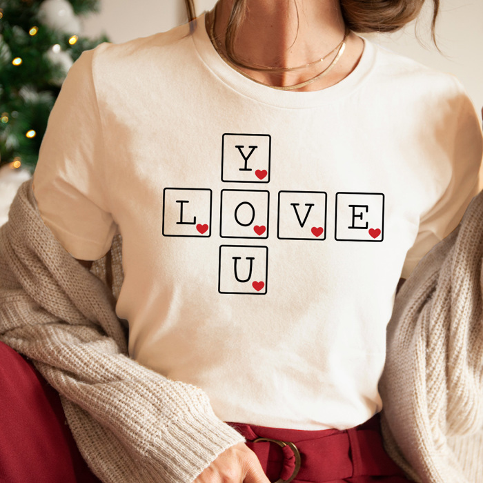 Love You Letter Tiles Graphic Tee, Valentines Day I Love You Shirt 