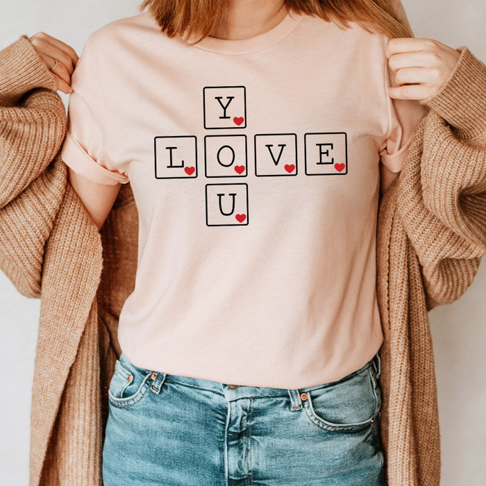 Love You Letter Tiles Graphic Tee, Valentines Day I Love You Shirt 