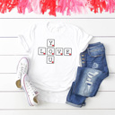 Large White Love You Letter Tiles Graphic Tee, Valentines Day I Love You Shirt 