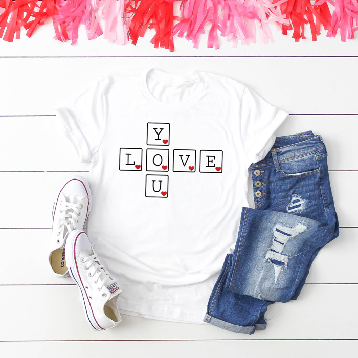 Love You Letter Tiles Graphic Tee, Valentines Day I Love You Shirt 