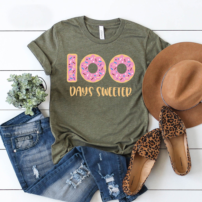 100 Days Sweeter Donut Adult Graphic Tee, 100 Days Of School Teacher Shirt