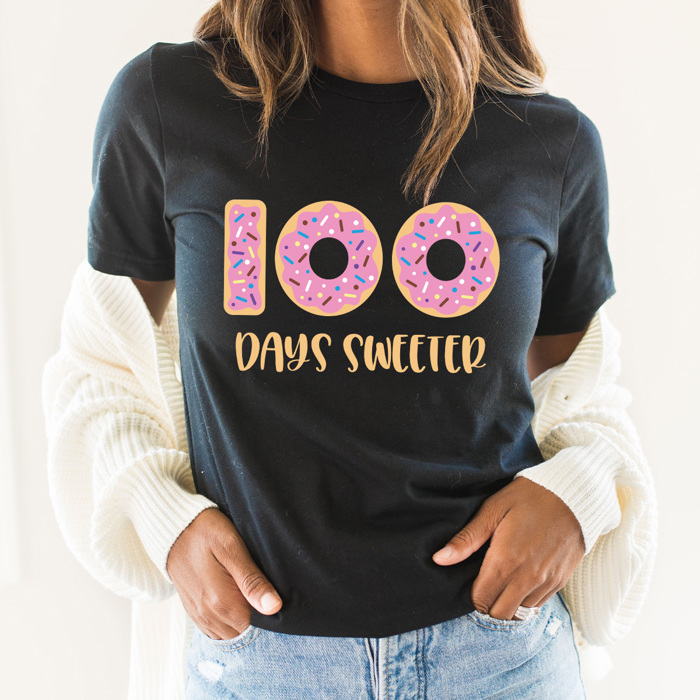 100 Days Sweeter Donut Adult Graphic Tee, 100 Days Of School Teacher Shirt