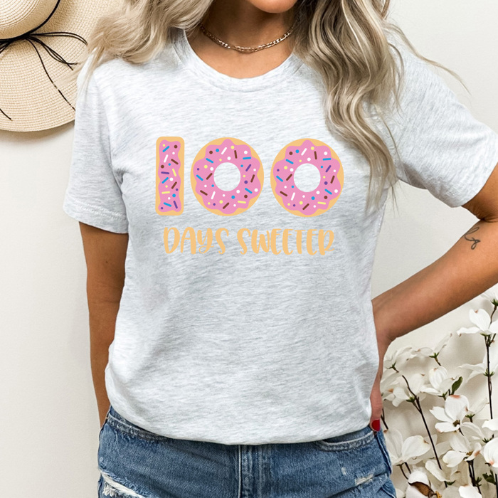 100 Days Sweeter Donut Adult Graphic Tee, 100 Days Of School Teacher Shirt