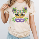 XL Cream Mardi Gras Masks Graphic Tee, Carnival Mask Tee, Fat Tuesday shirt