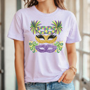 Large Lilac Mardi Gras Masks Graphic Tee, Carnival Mask Tee, Fat Tuesday shirt
