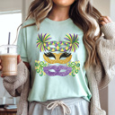 Medium Mint Mardi Gras Masks Graphic Tee, Carnival Mask Tee, Fat Tuesday shirt