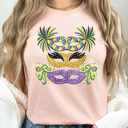 XXL Peach Mardi Gras Masks Graphic Tee, Carnival Mask Tee, Fat Tuesday shirt
