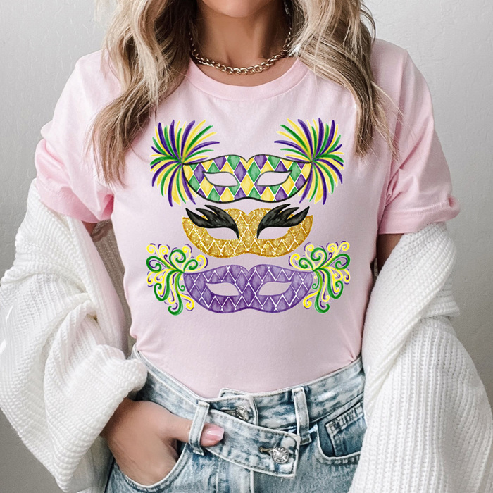 Mardi Gras Masks Graphic Tee, Carnival Mask Tee, Fat Tuesday shirt