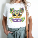 XXL White Mardi Gras Masks Graphic Tee, Carnival Mask Tee, Fat Tuesday shirt