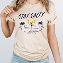 XXL Cream Stay Salty Beach Graphic Tee, Sunset Beach Shirt, Swimming Tee 