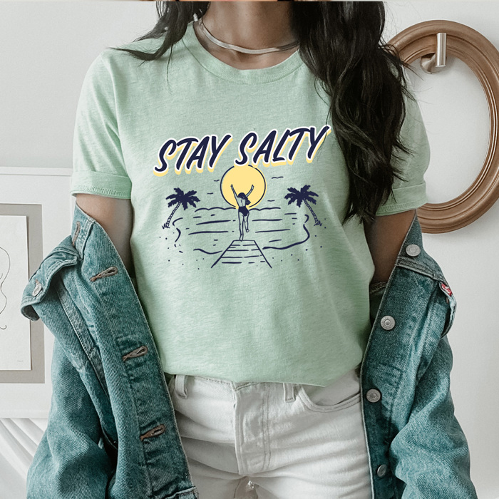 Stay Salty Beach Graphic Tee, Sunset Beach Shirt, Swimming Tee 