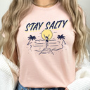 XXL Peach Stay Salty Beach Graphic Tee, Sunset Beach Shirt, Swimming Tee 