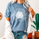 Medium Blue Jean Sunflower Comfort Colors Tee, Fall Flower Shirt