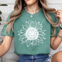 Large Light Green Sunflower Comfort Colors Tee, Fall Flower Shirt