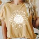 XXL Mustard Sunflower Comfort Colors Tee, Fall Flower Shirt