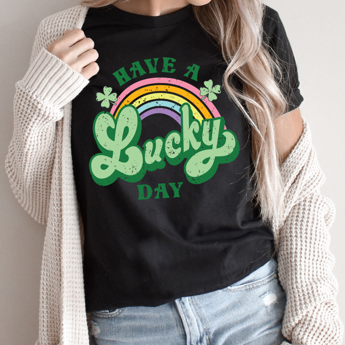 Have A Lucky Day Graphic Tee, St Patrick's Day Shirt, Shamrock And Rainbow Tee 