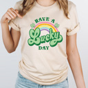 XXL Cream Have A Lucky Day Graphic Tee, St Patrick's Day Shirt, Shamrock And Rainbow Tee 