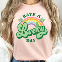 XXL Peach Have A Lucky Day Graphic Tee, St Patrick's Day Shirt, Shamrock And Rainbow Tee 