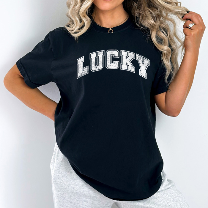 Lucky Distressed Comfort Colors Tee, St Patrick's Day Shirt, Good Luck Tee