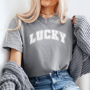 XXL Gray Lucky Distressed Comfort Colors Tee, St Patrick's Day Shirt, Good Luck Tee