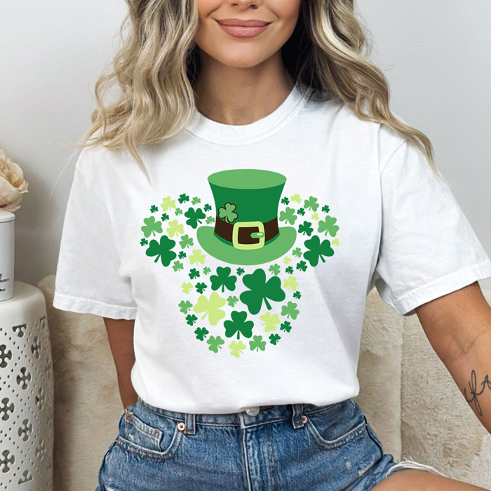 Theme Park Shamrock Comfort Colors Tee, Lucky Charm Mouse Shirt, Leprechaun Mouse Tee