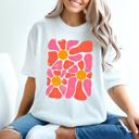  Boho Bright Floral Comfort Colors Tee, Pink Floral Shirt, Warped Flower Shirt 