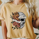 XXL Mustard One Day At A Time Comfort Colors Tee, Floral Skull Shirt, Vintage Tee