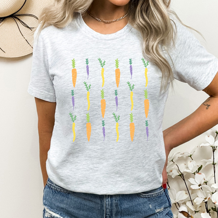 Spring Time Carrots Grid Graphic Tee, Colored Carrots Shirt, Easter Shirt