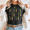 XXL Black Spring Time Carrots Grid Graphic Tee, Colored Carrots Shirt, Easter Shirt