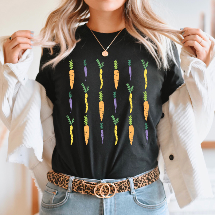 Spring Time Carrots Grid Graphic Tee, Colored Carrots Shirt, Easter Shirt