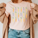 XXL Peach Spring Time Carrots Grid Graphic Tee, Colored Carrots Shirt, Easter Shirt